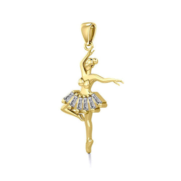 Ballet Pose Solid Gold Pendant with Gem GPD5829 - Jewelry
